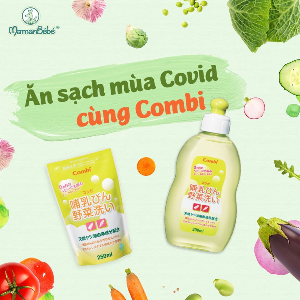 Combo 1 Chai dung dịch + 1 Túi dung dịch nước rửa bình sữa và rau củ quả từ dầu cọ Combi