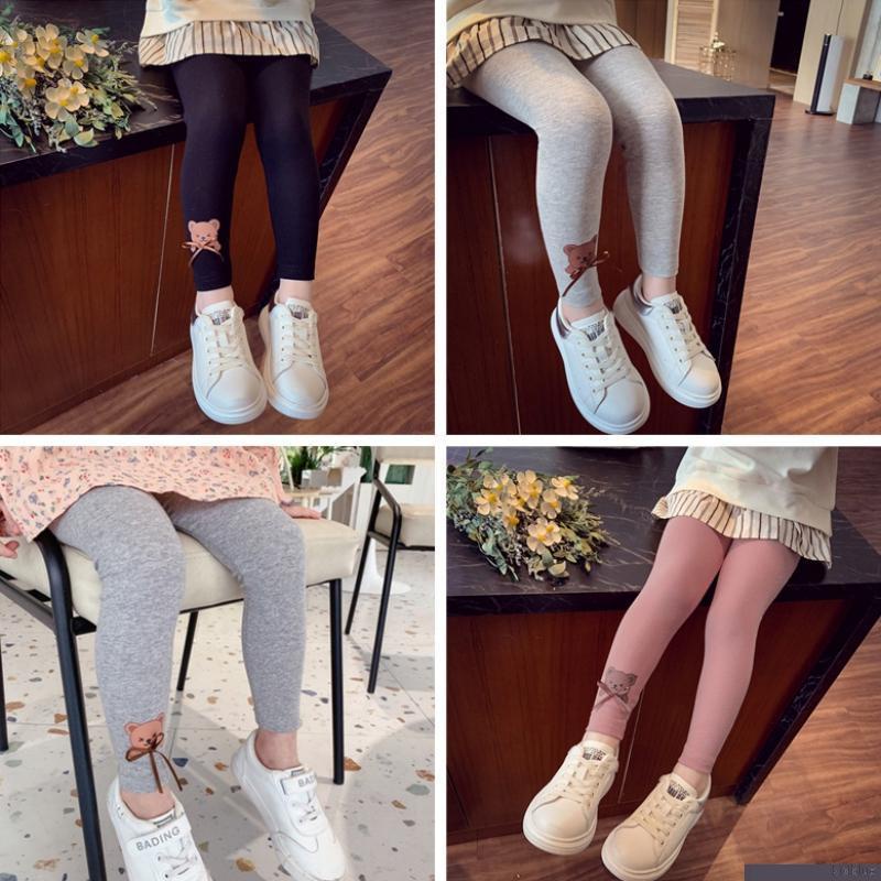 Quần legging dày giữ ấm mềm mại co giãn in hình gấu dễ thương cho bé gái