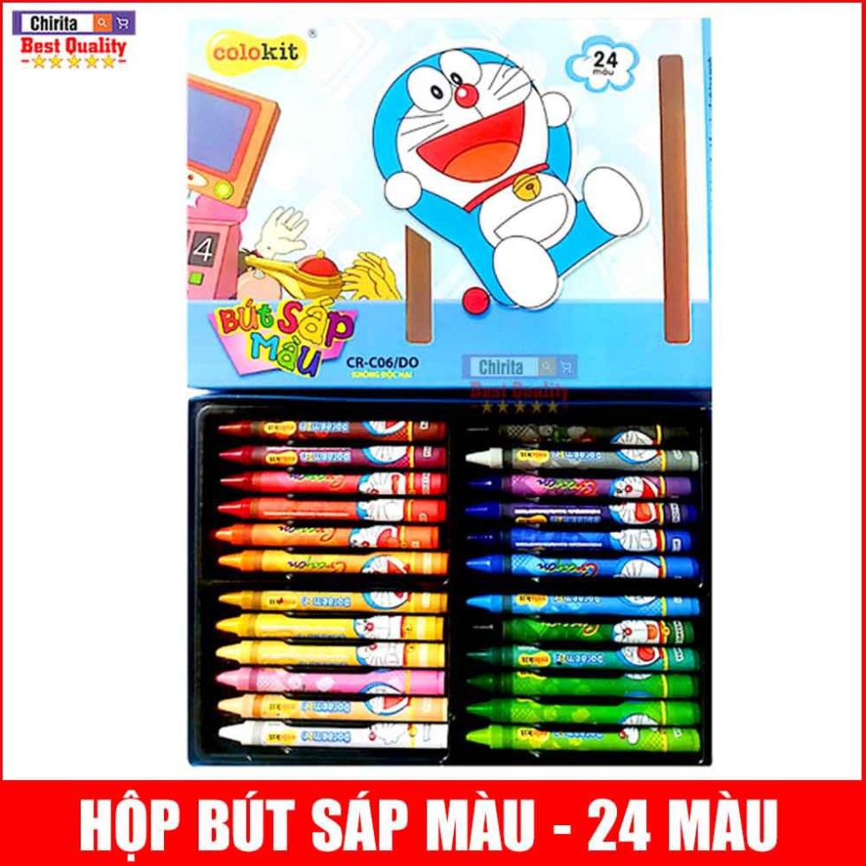 Bộ Bút Sáp Màu Cho Bé Hình Doraemon - Nét Vẽ Trơn Mịn Không Độc Hại ( 24 Màu Sắc Rực Rỡ Chuẩn Màu )