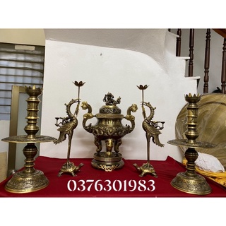 Bộ đỉnh thờ lư thờ rồng ngũ sự song long hàng đúc thủ công 50cm . Bộ đồ thờ đỉnh đồng thờ cúng cao cấp
