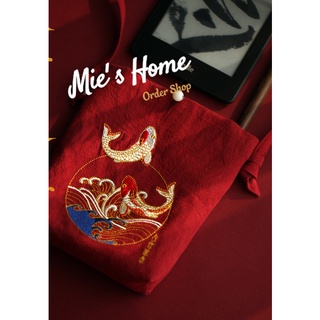 Diy bộ kit nguyên liệu thêu tay túi tote/ túi sách vải tự bạn thêu thủ công cá chép may mắn- mie handmade
