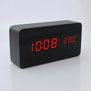 Wooden LED Alarm Clocks Digital Display Table Clock Black