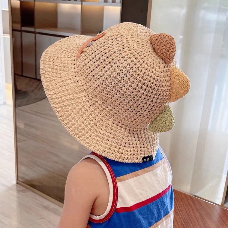 Mũ Cói Che Nắng Chống Gió In Hoạt Hình Kèm Dây Đeo Thời Trang Mùa Hè Cho Bé