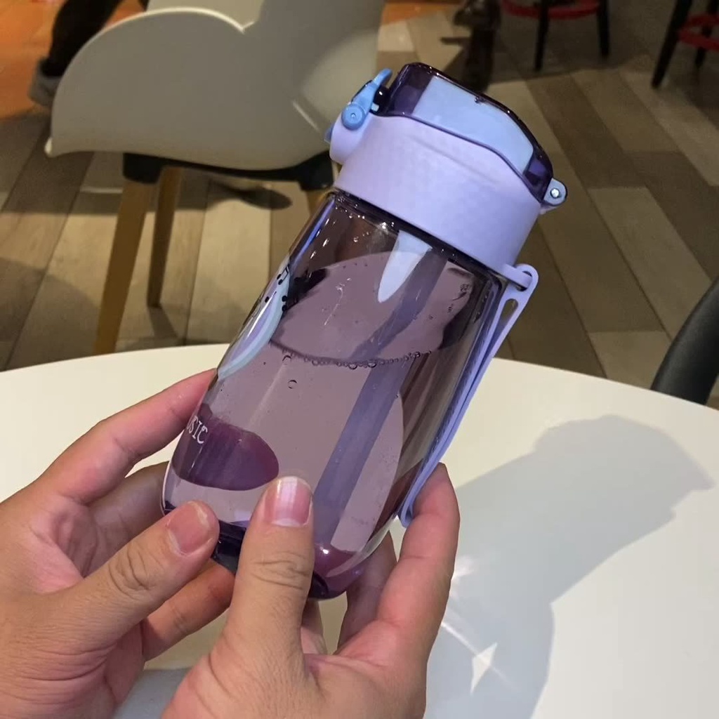 Bình nước cho bé, bình nước học sinh 480ml nhựa PP,PC4 in hình kute dây xách silicon cao cấp Bunakids BN01