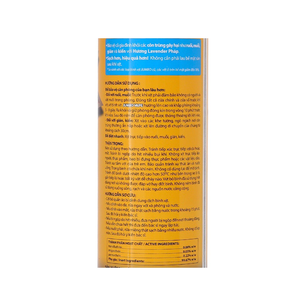 Bình xịt côn trùng JUMBO VAPE FIK Hương Lavender 600ml