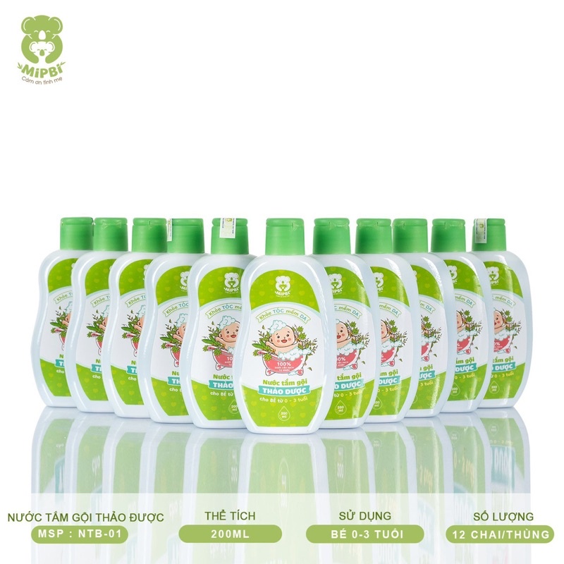 Nước tắm gội thảo dược Mipbi 200ml KHỎE TÓC MỀM DA cho trẻ từ 0-3 tuổi [ babyboo]