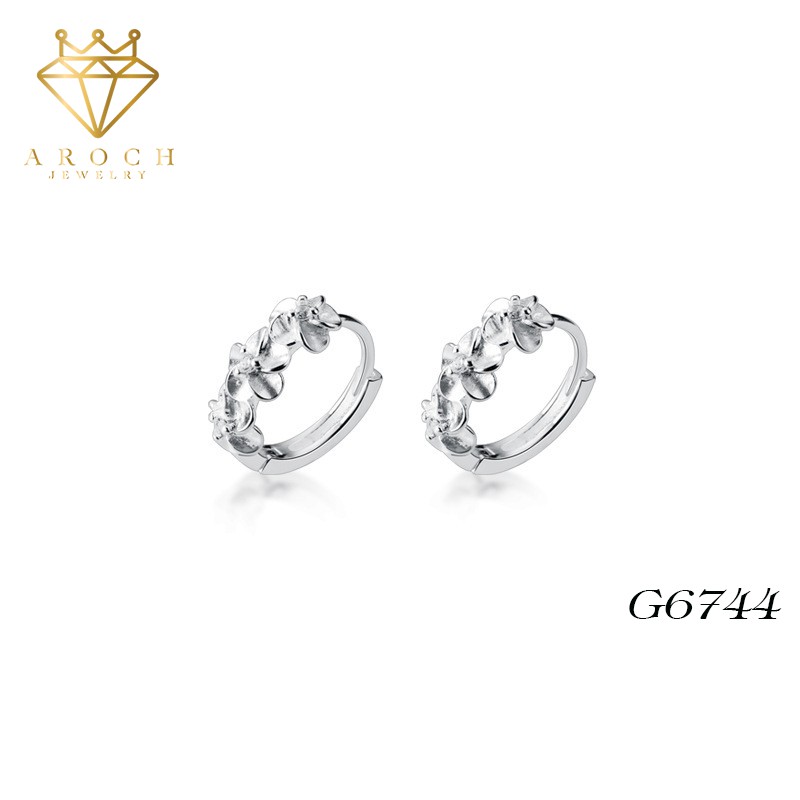 Khuyên tai bạc Ý s925 3 bồng hoa hồng trắng siêu đẹp G6744 - AROCH Jewelry