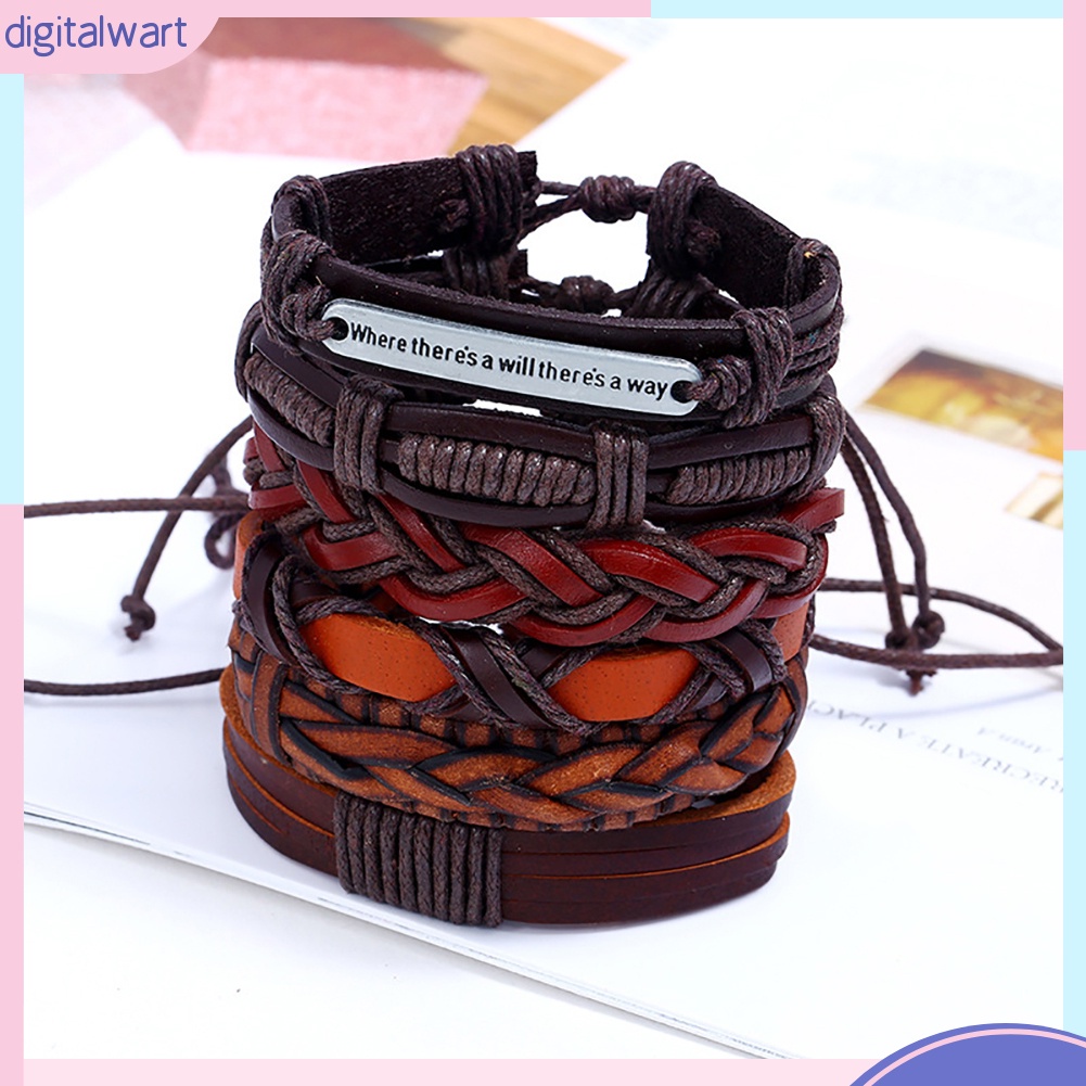 Bộ 6 chiếc vòng đeo tay bằng da giả kiểu dáng thời trang dành cho nam