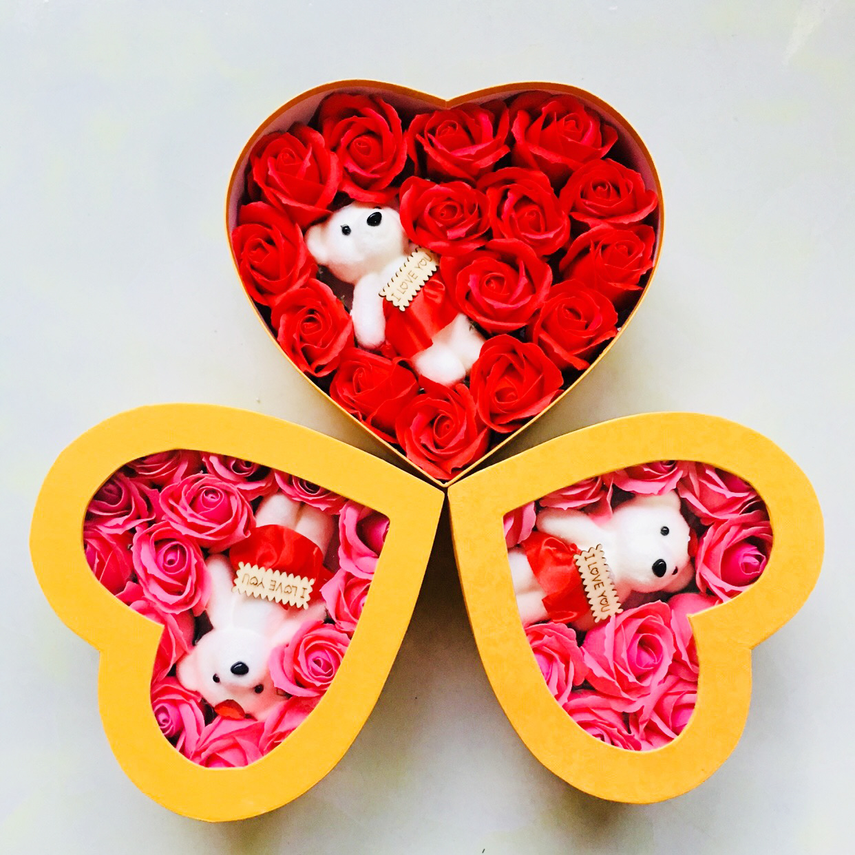 Quà tặng valentine hộp hoa hồng sáp hình trái tim, kèm gấu siêu đẹp đủ màu sắc, kích thước, món quà sinh nhật