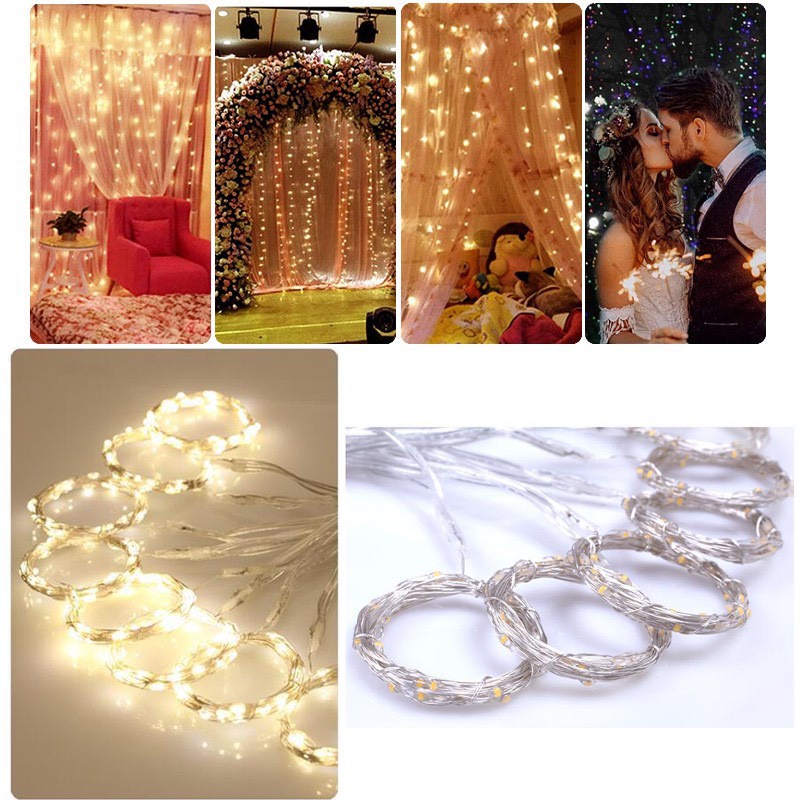 (Đầu Cắm USB) Rèm Đèn Led Đom Đóm Ngang 3 Mét, Bóng Fairy Light, Có Điều Khiển Từ Xa, Trang Trí Tiệc, Lễ Hội, Phông Nền