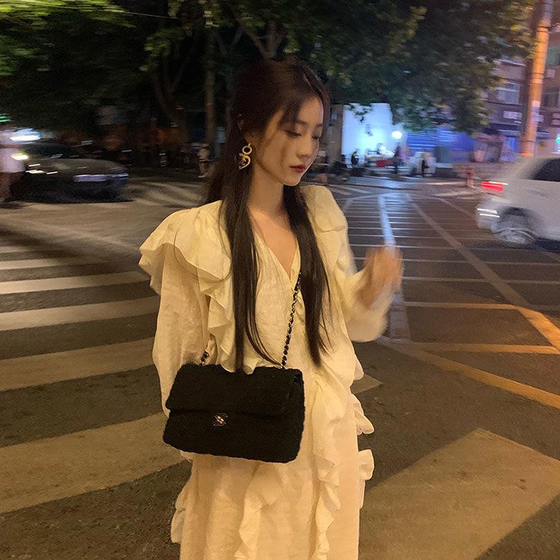 Sansan Đầm Dài Phong Cách Ngẫu Nhiên Thời Trang Mùa Xuân Hàng Mới 2022