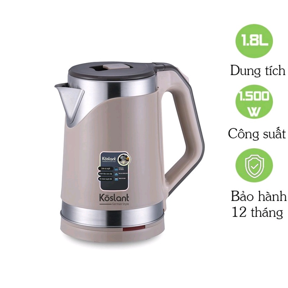 [Mã ELHADEV giảm 4% đơn 300K] [Bảo hành 12 tháng]Ấm siêu tốc 2 lớp Koslant, dung tích 2 lít, sôi nhanh, tiết kiệm điện