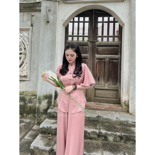 Set áo phật tử tay bồng + quần suông