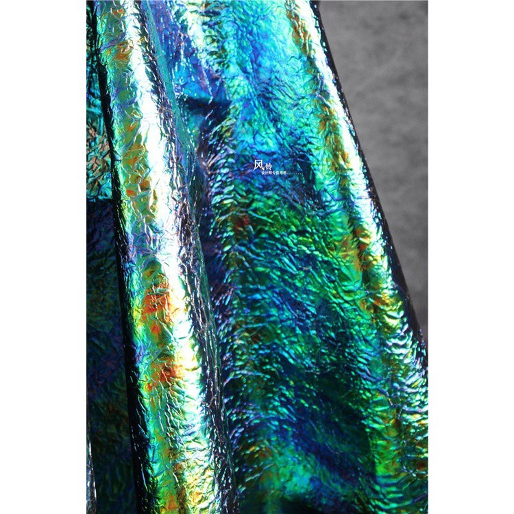 Laser Reflective Gradient Australian Blue Green Lizard Leather Cloth Waterproof Leather Stage FashiondiyDesign Fabric