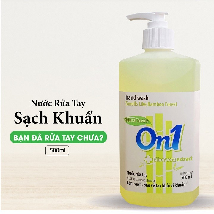 COMBO 2 chai Nước rửa tay sạch khuẩn On1 500ml hương BamBoo Charcoal và Fresh Sakura