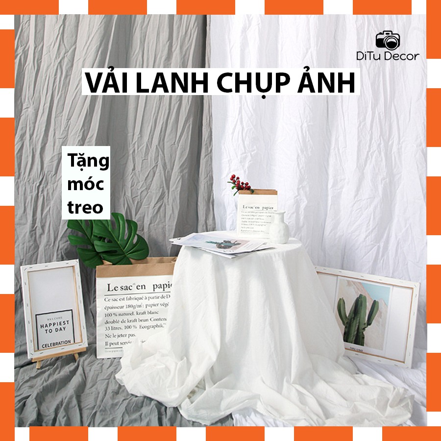 Vải lanh, vải xô chụp ảnh [TẶNG MÓC] - chất đũi làm phông nền chụp hình, làm background, livestream - Ditu Decor