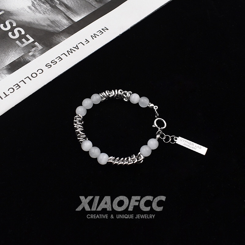 Vòng Đeo Tay Bằng Thép Titan Phối Đá Opal Phong Cách hip hop Thời Trang Cho Nam Và Nữ