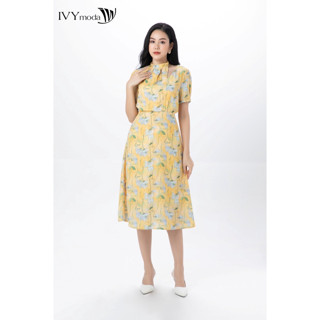 Đầm lụa nữ họa tiết IVY moda MS 48M7493