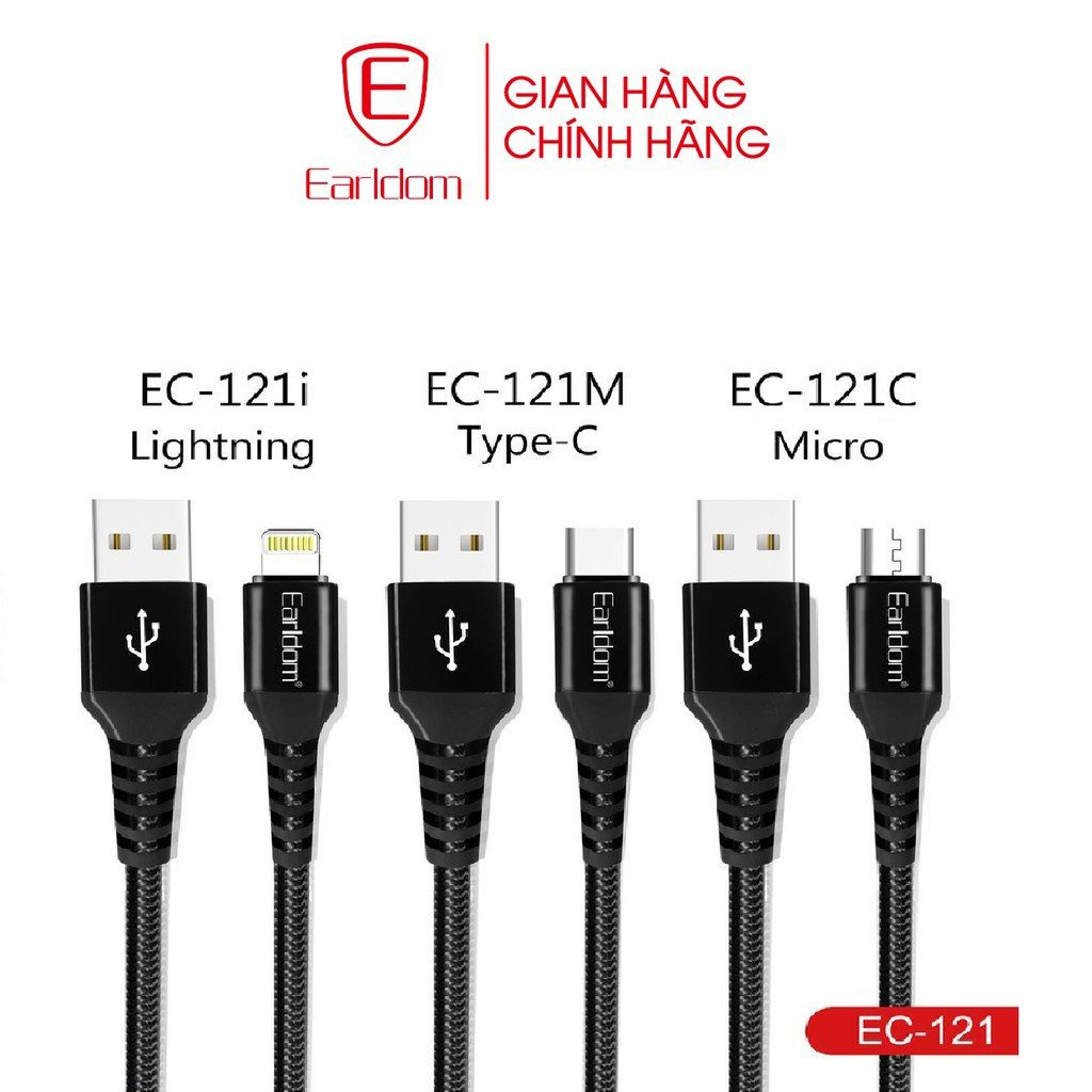 Cáp sạc bọc dù, hỗ trợ sạc nhanh 1M, dùng cho nhiều cổng sạc Earldom EC - 121 chính hãng