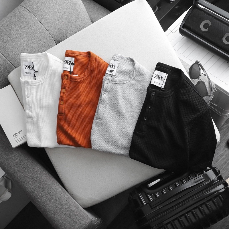 Áo Thun dệt Zara cổ cài nút lịch lãm