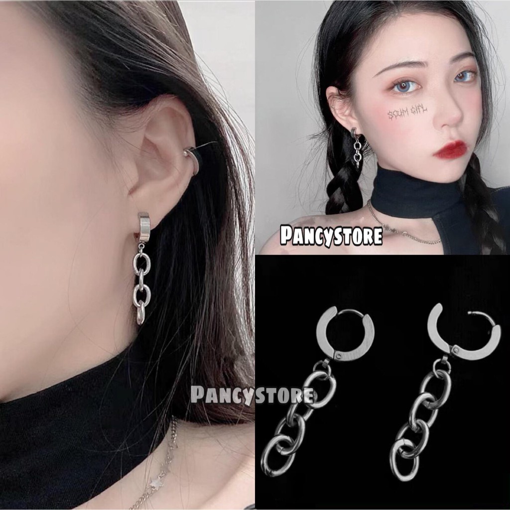 khuyên tai bông tai titan dây xích không gỉ unisex