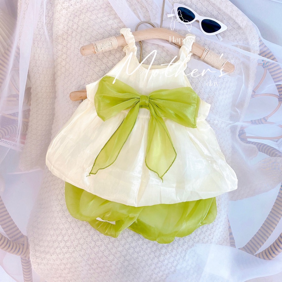 Bộ 2 dây bé gái chất tơ dễ thương, Bộ tơ sống quần bồng cho bé