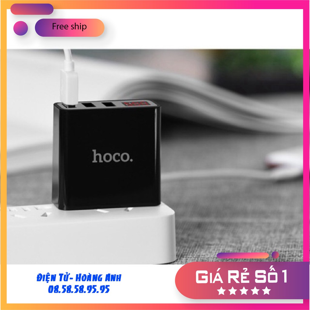 Củ  sạc điện thoại  HOCO C15...3 USB...MÀN HÌNH LED...2 màu đen trắng