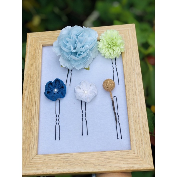 Trâm cài tóc Kanzashi màu xanh dương- trâm cài cổ trang
