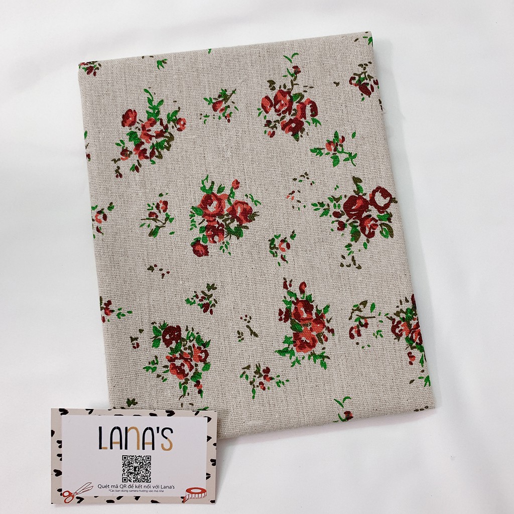 Rèm Cửa Canvas Trang Trí Nhà Cửa Hoạ Tiết Chùm Hoa Đỏ Vintage