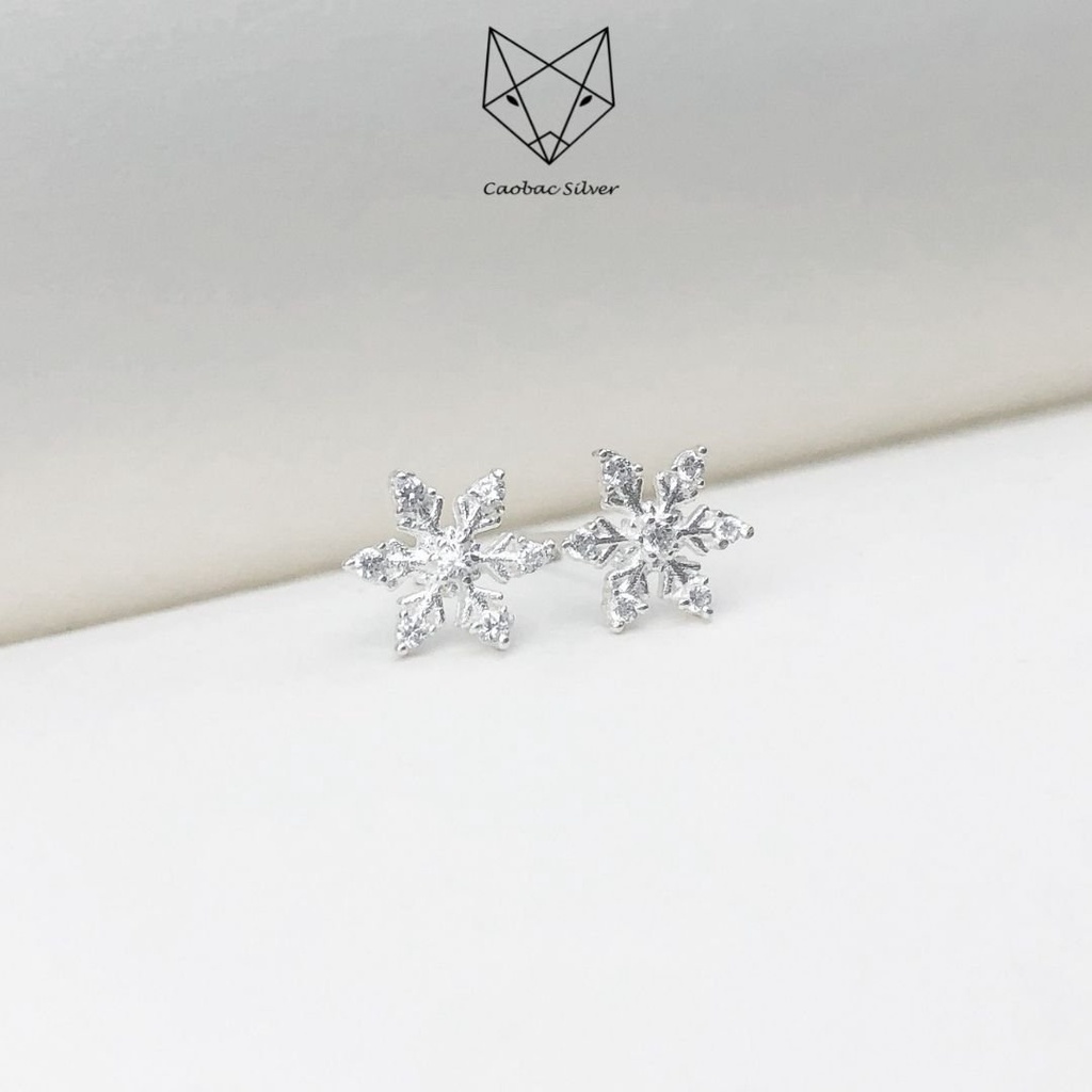 Bộ Trang Sức Nhẫn, Khuyên Tai Bông Tuyết Bạc Ta Nữ CaoBac Silver Tinh Tế Nhẹ Nhàng Kèm Hộp Quà Thắt Nơ Xinh Xắn