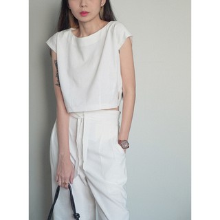 Áo Linen- Áo Croptop trắng đen