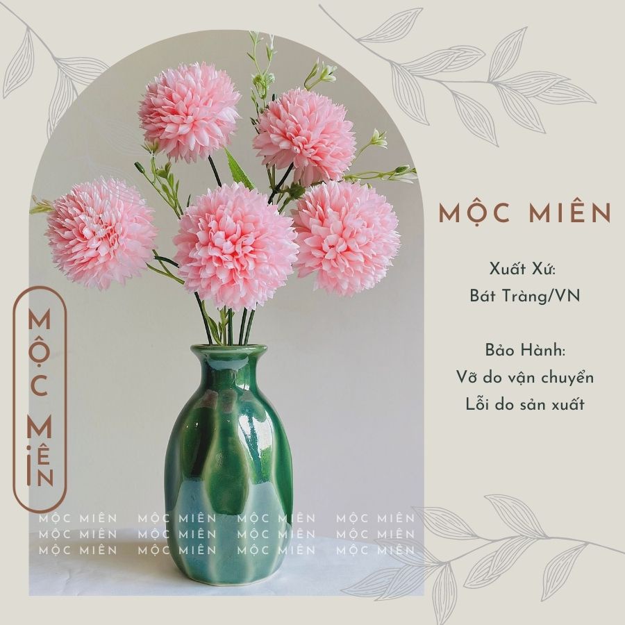 Lọ hoa mini men hoả biến Xanh Ngọc Mộc Miên, gommocmien bình hoa gốm sứ Bát Tràng