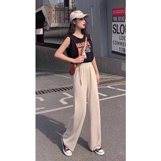 Quần Ulzzang ống rộng suông cúc trước lưng thun - Quần CULOTTES XUÔNG - Kẻ cá tính Ảnh thật | BigBuy360 - bigbuy360.vn