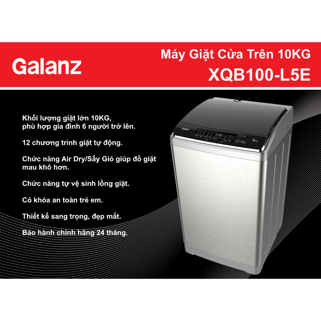 Máy Giặt lồng đứng 10kg Galanz XQB100-L5E , giao hàng miễn phí HCM