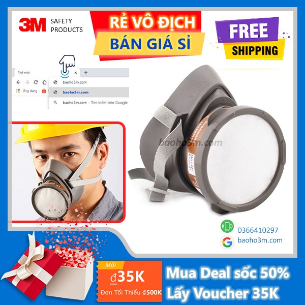 3M 3200-Mặt nạ phòng độc 3M 5 món lọc hơi benzen, acetone, xăng dầu, dùng phun sơn, phòng khói độc, khai thác dầu khí