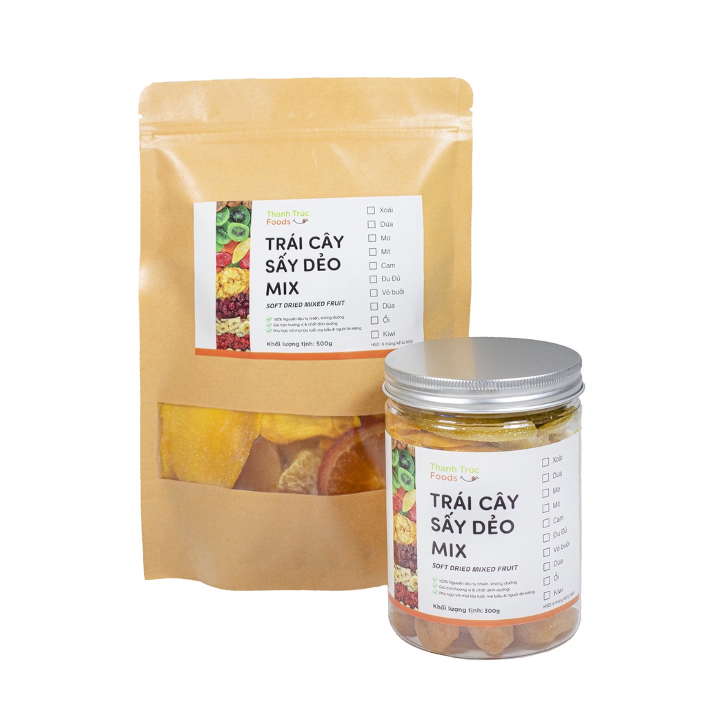 Trái Cây Sấy Dẻo Hũ Mix 500g-300g Không Đường Thanh Trúc Foods, Hoa Quả Sấy Ăn Vặt Cho Mẹ Bầu