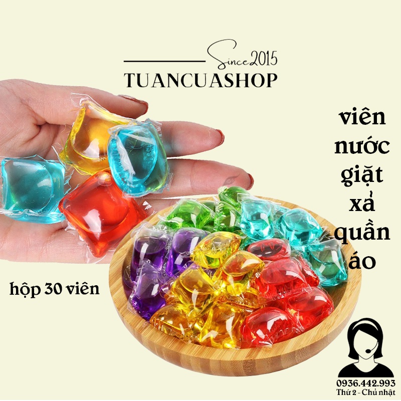 Hộp 30 viên nước giặt xả quần áo tiện lợi - Nước giặt dạng viên đậm đặc gấp 8 lần