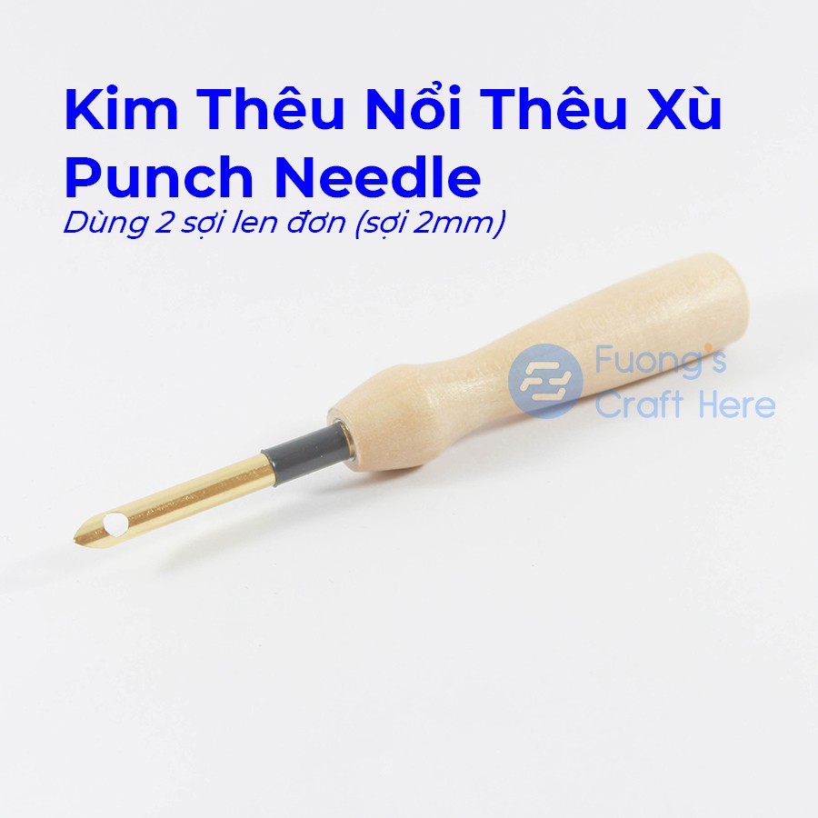 Kim Thêu Nổi Thêu Xù Punch Needle Dùng Len Đan Móc Sợi Đơn hoặc Sợi Đôi (2mm/sợi) Chuôi Gỗ Dành Cho Người Mới Bắt Đầu