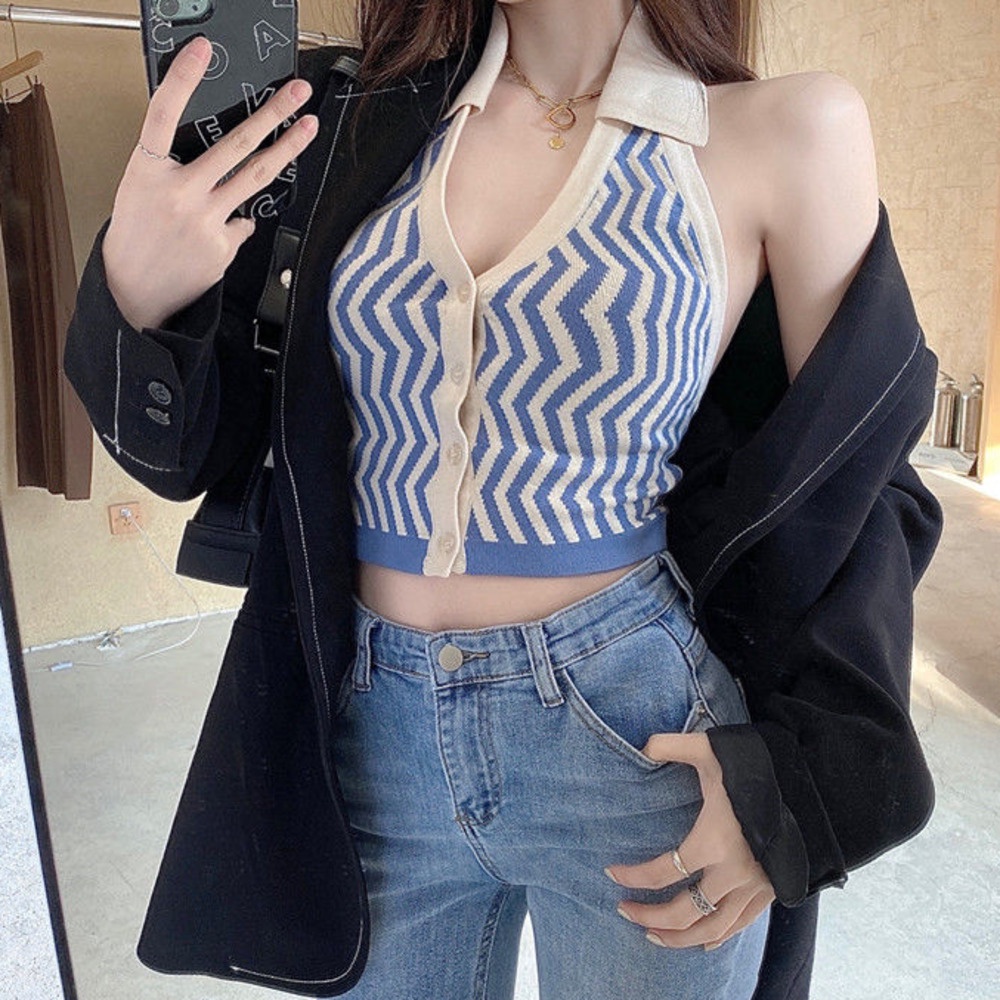 Áo Sơ Mi Cổ polo Hở Lưng Phong Cách Mới Xuân Hè