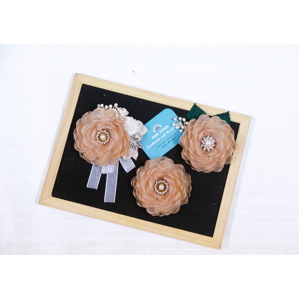 Hoa cài áo handmade MEBI Store mẫu voan tone nâu tây sang chảnh