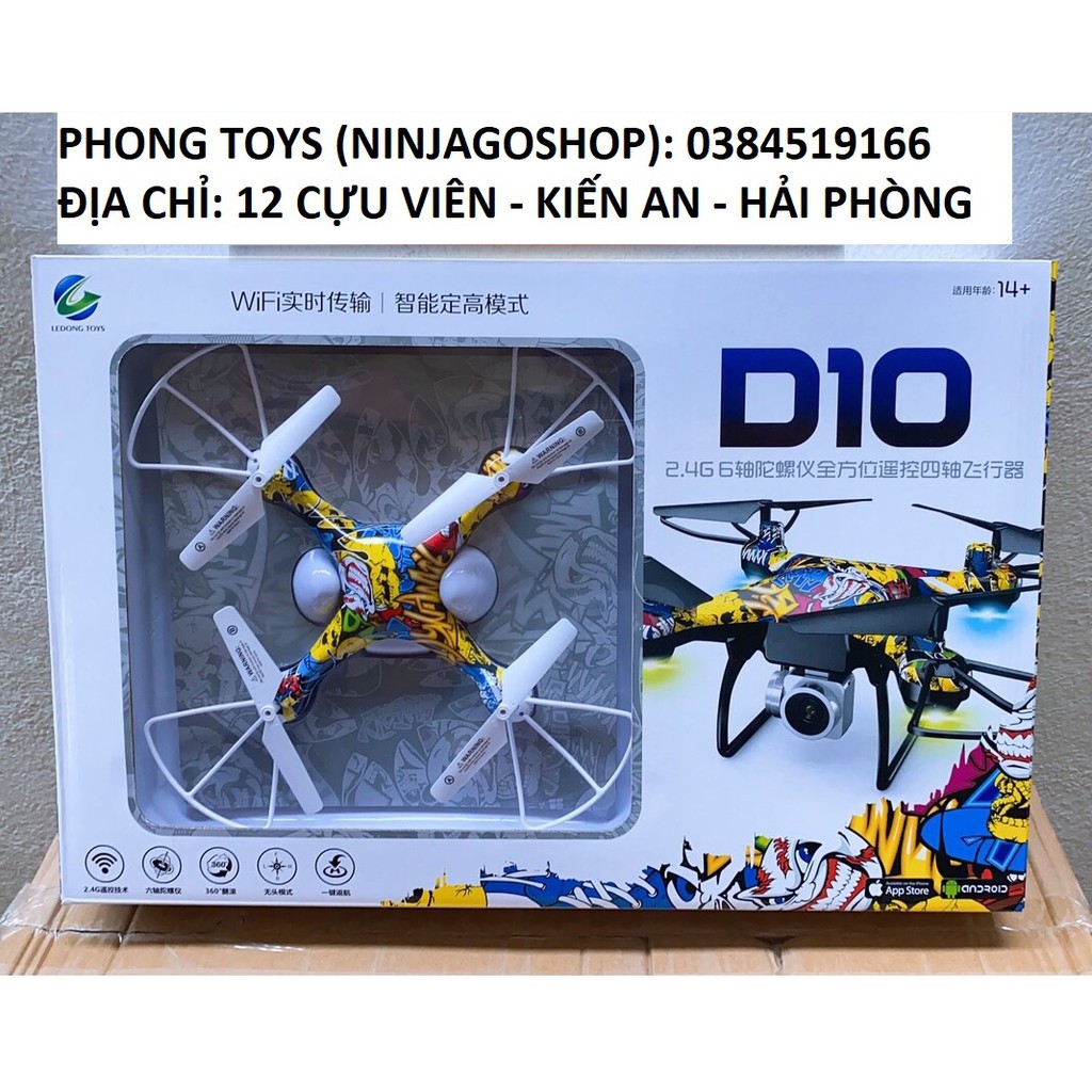 Máy Bay điều khiển từ xa gắn Camera Flycam - Máy Bay Chụp Hình , Quay Video - Kết Nối Wifi với Điện Thoại D10 NO.H235