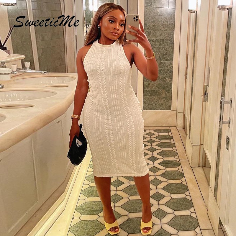 Đầm Sát Nách Cổ Tròn Chất Liệu Dệt Kim Thiết Kế Mới Thời Trang Dành Cho Nữ | BigBuy360 - bigbuy360.vn