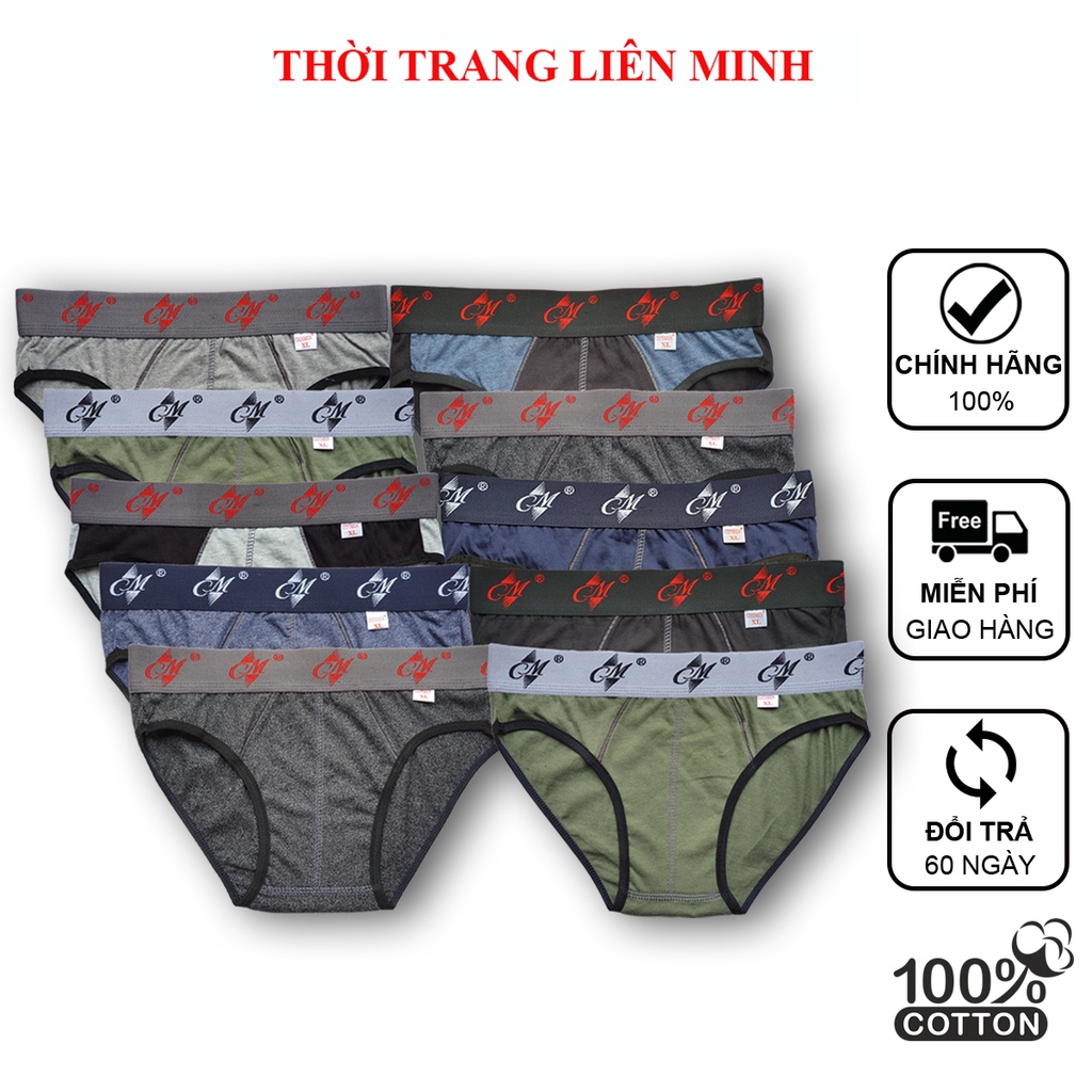 Combo 10 quần lót nam CM cao cấp vải cotton 100% co dãn và thấm hút tốt sịp tam giác quần xì đồ lót