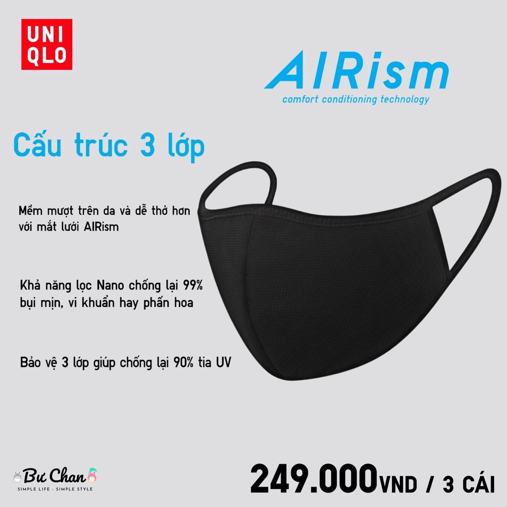 Khẩu trang UNIQLO Airism LÀM MÁT - CHỐNG BỤI - CHỐNG UV ❤️ (UNIQLO Nhật Chính Hãng)