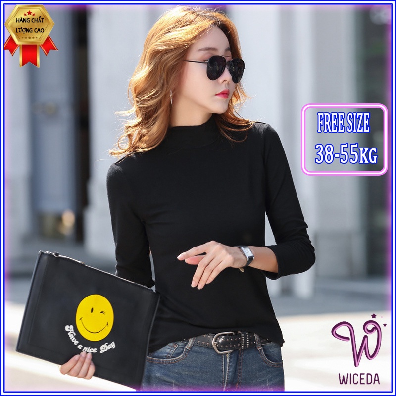 Áo giữ nhiệt lót nỉ nữ Wiceda ,áo thu đông tay dài cổ 3 phân chất nỉ dày dặn nhiều màu AN201