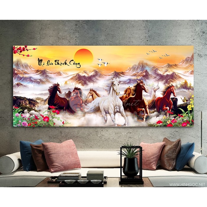 mã đáo thành công 60x120 (có thể đổi chiều ngựa chạy)giá đã bao gồm khung tranh canvas