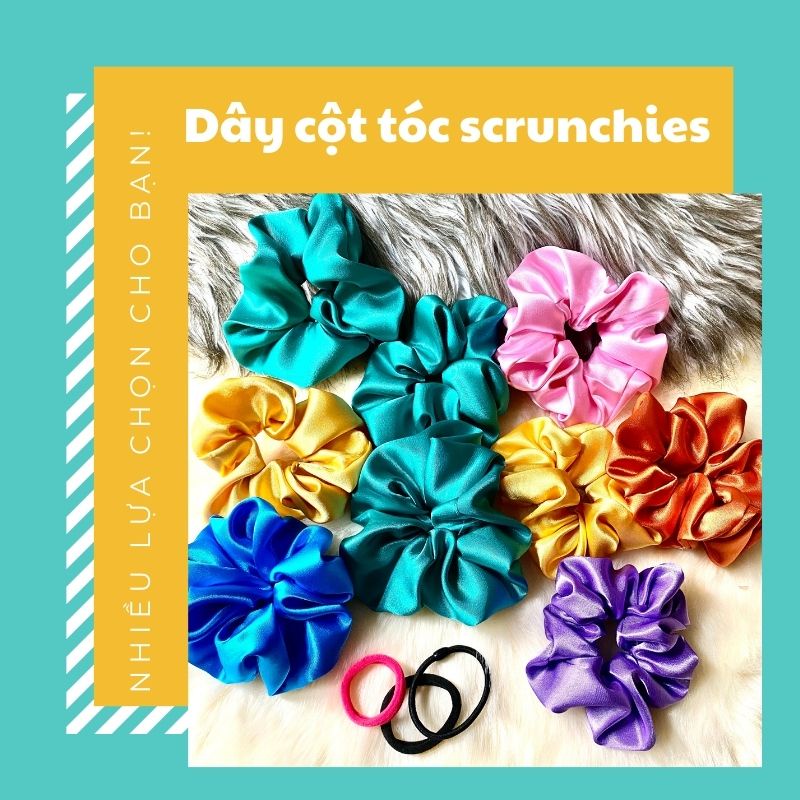 Dây cột tóc scrunchies Hàn Quốc vải satin phi bóng màu trơn cá tính Shop Nhà Hũ