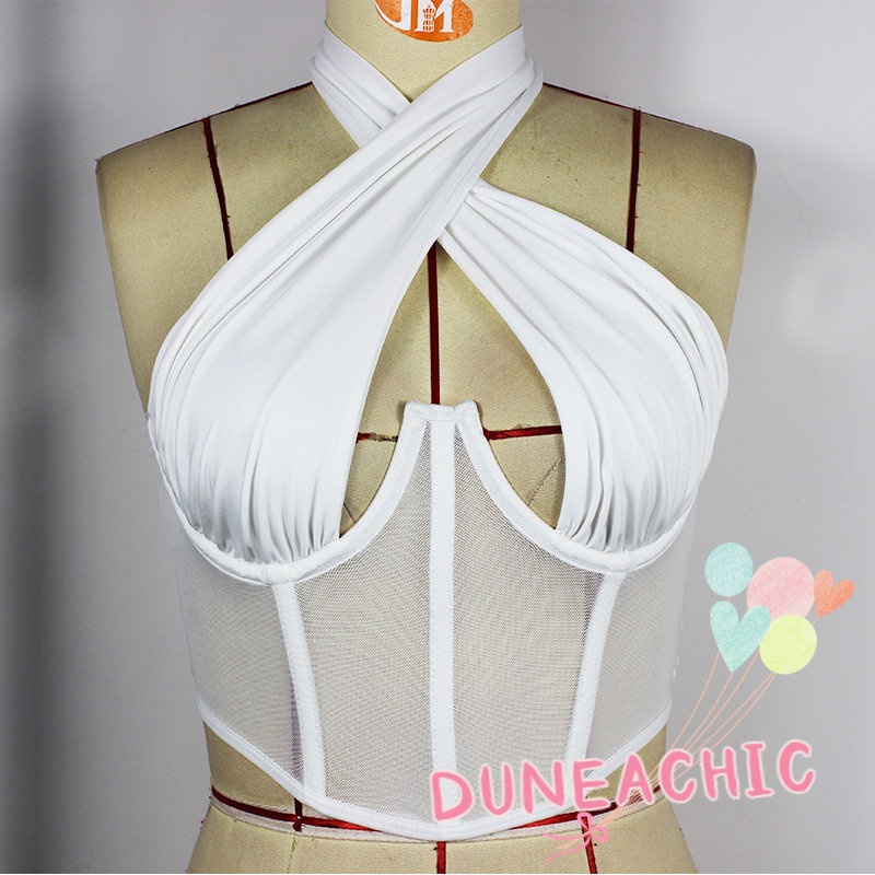 DUNEA Áo croptop vải lưới dây chéo hở lưng gợi cảm thời trang dành cho nữ