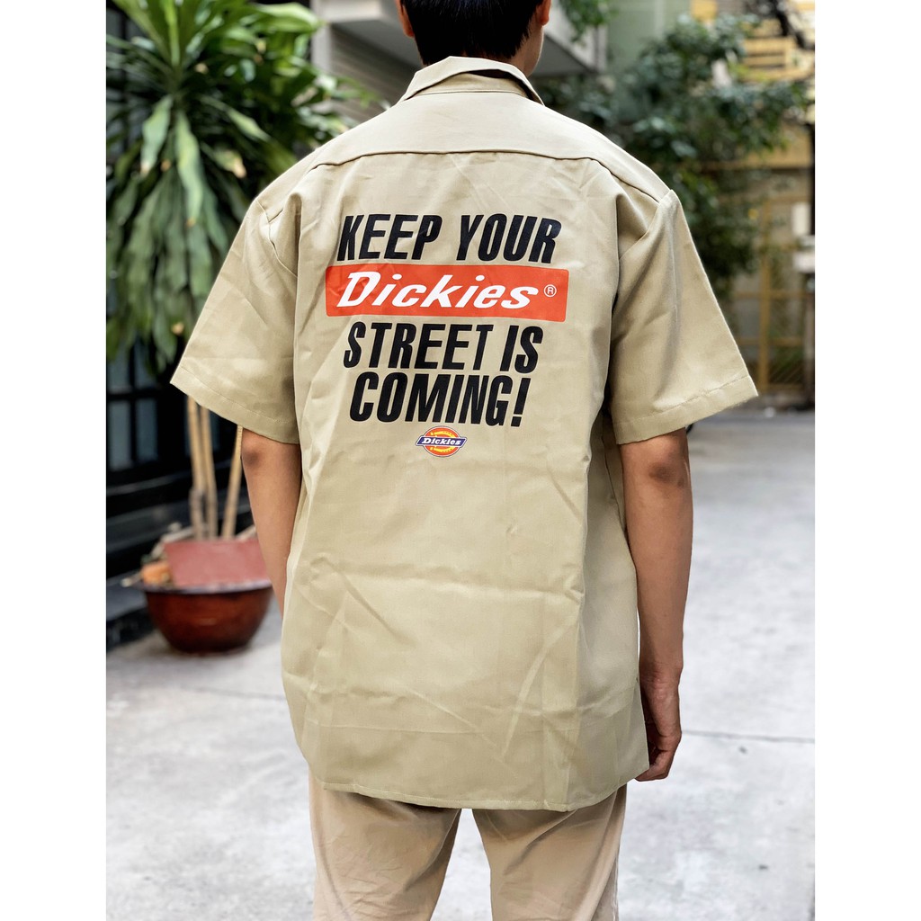 Áo sơ mi kaki nam Dickies tay ngắn túi ngực in chữ chính hãng - Helistore