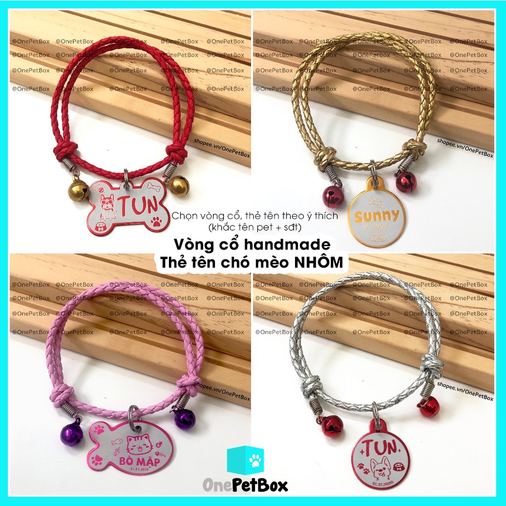 Vòng cổ cho Mèo Chó handmade (kèm thẻ tên NHÔM) OnePetBox